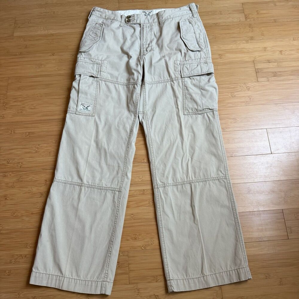 American Living Cargo Pants Mens 34x32 Khaki Wide Leg Relaxed Cotton Gorpcore